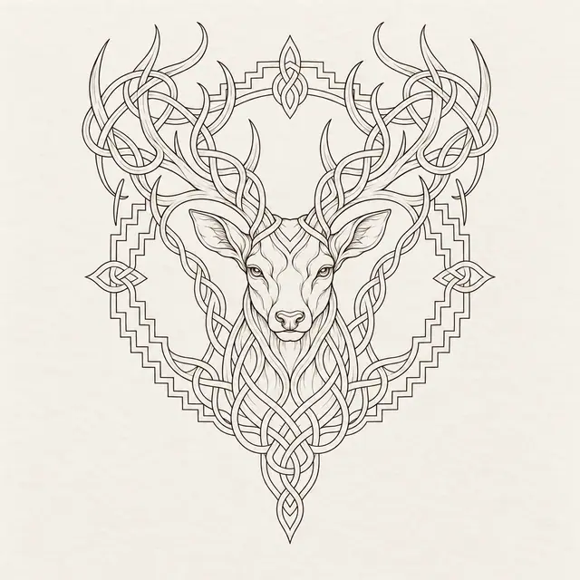 Fine-line Celtic animal tattoo design for the upper back