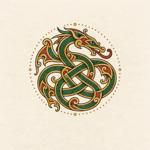 Color illuminated Celtic animal tattoo design for the ankle