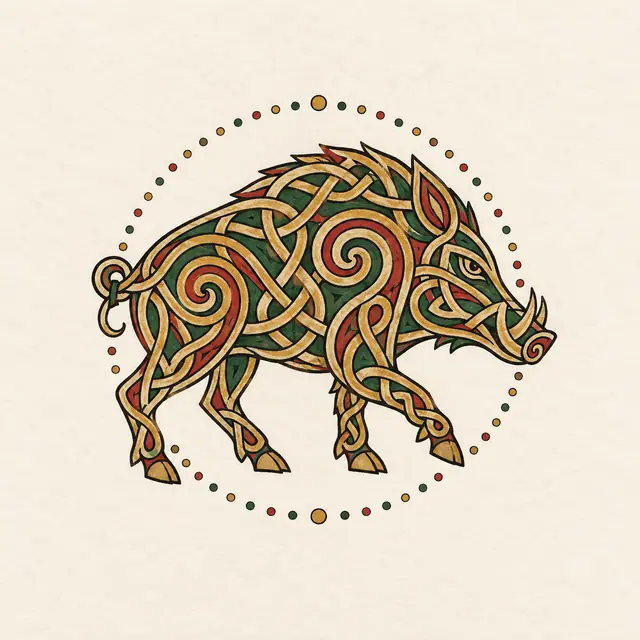 Color illuminated Celtic animal tattoo design for the ankle