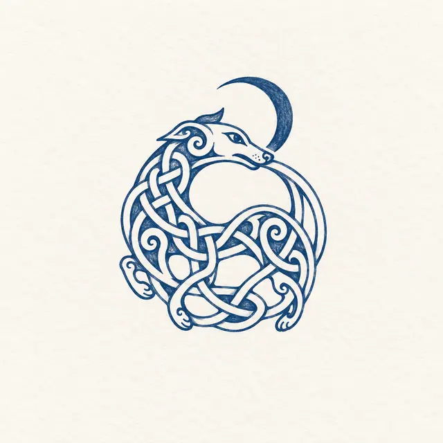 Woad blue Celtic animal tattoo design for the ankle
