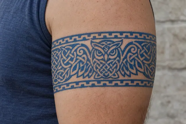 Woad blue Celtic animal tattoo on the arm (armband)