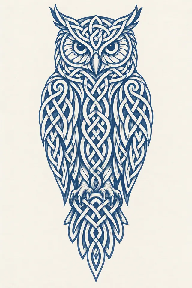 Woad blue Celtic animal tattoo design for the calf