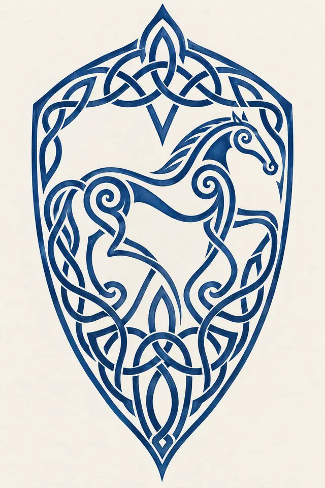 Woad blue Celtic animal tattoo design for the calf