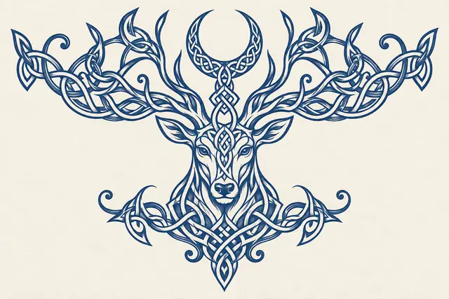 Woad blue Celtic animal tattoo design for the chest