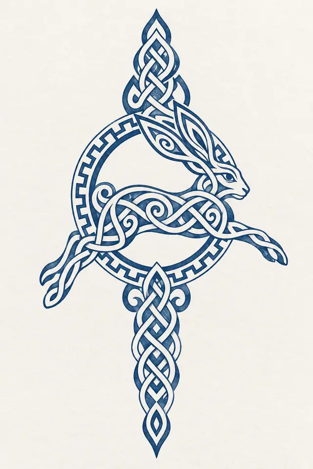 Woad blue Celtic animal tattoo design for the forearm