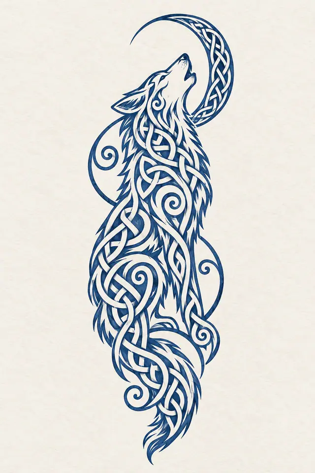 Woad blue Celtic animal tattoo design for the forearm