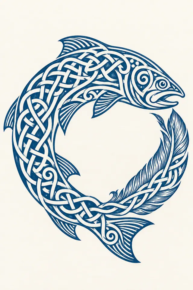 Woad blue Celtic animal tattoo design for the upper arm (half sleeve)