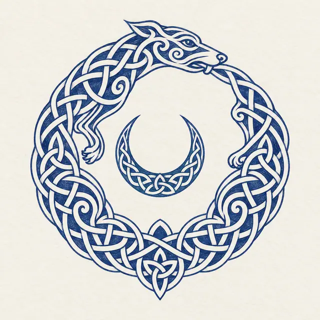 Woad blue Celtic animal tattoo design for the upper back