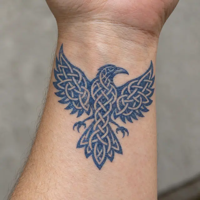 Woad blue Celtic animal tattoo on the wrist