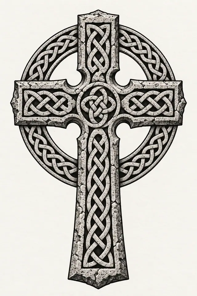 Blackwork Celtic cross tattoo design for the calf