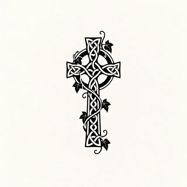 Blackwork Celtic cross tattoo design for the wrist