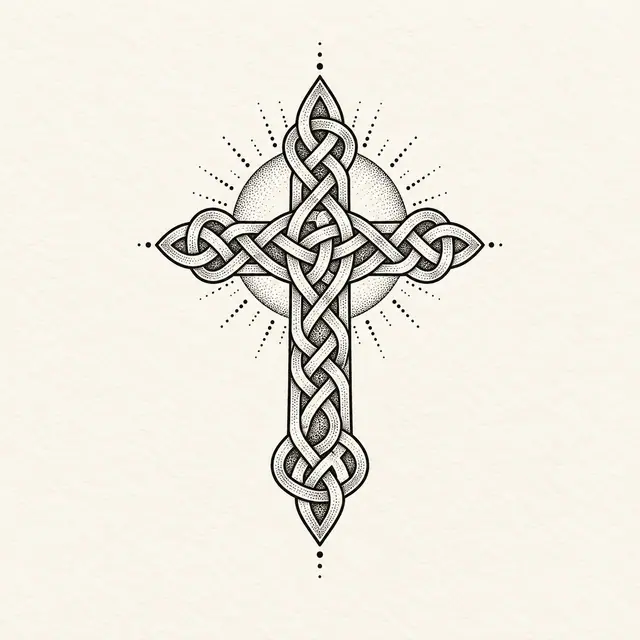 Dotwork Celtic cross tattoo design for the ankle