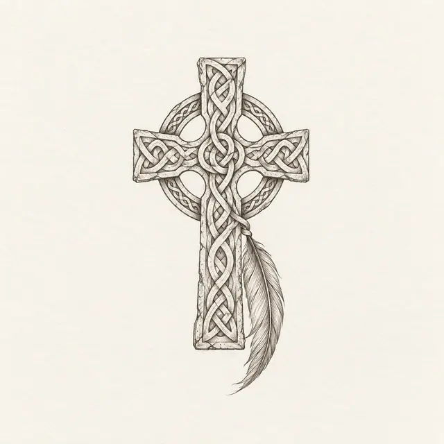 Fine-line Celtic cross tattoo design for the wrist
