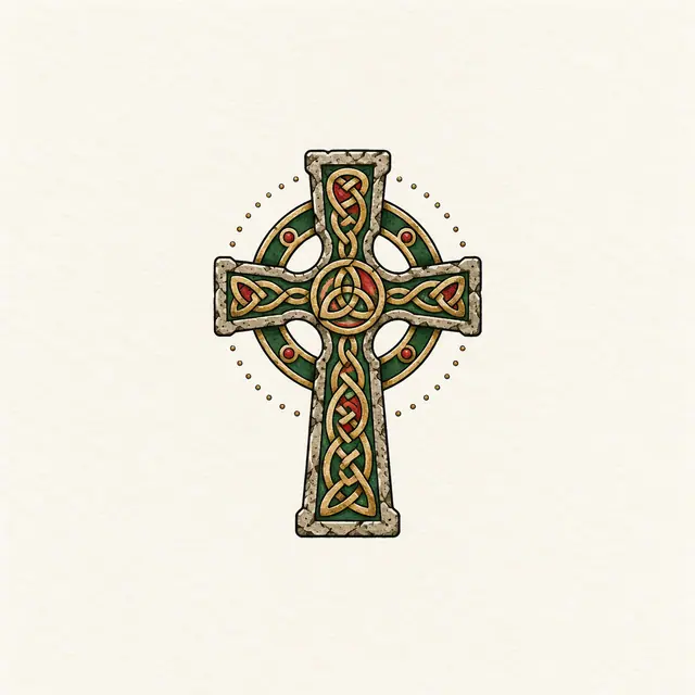 Color illuminated Celtic cross tattoo design for the wrist