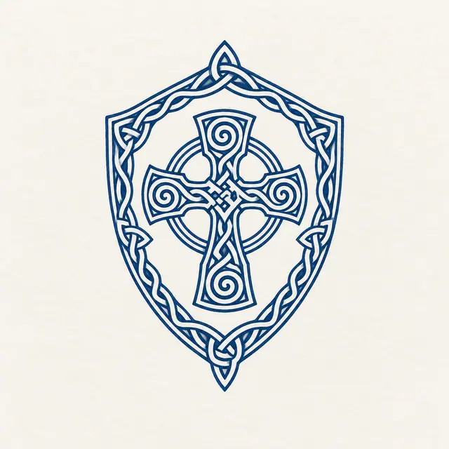 Woad blue Celtic cross tattoo design for the ankle