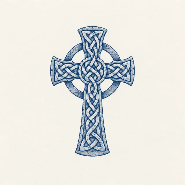 Woad blue Celtic cross tattoo design for the ankle