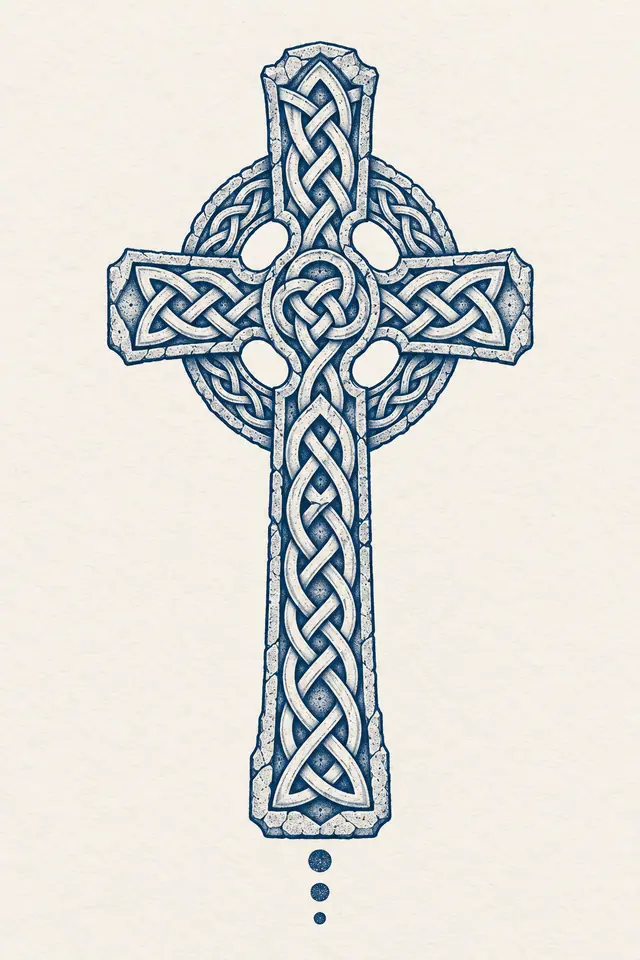 Woad blue Celtic cross tattoo design for the forearm