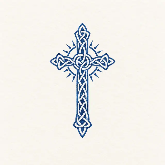 Woad blue Celtic cross tattoo design for the wrist