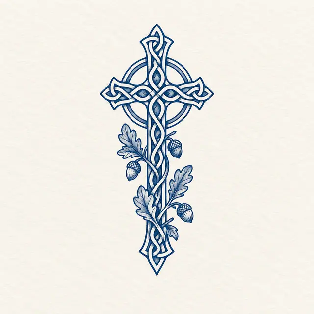 Woad blue Celtic cross tattoo design for the wrist