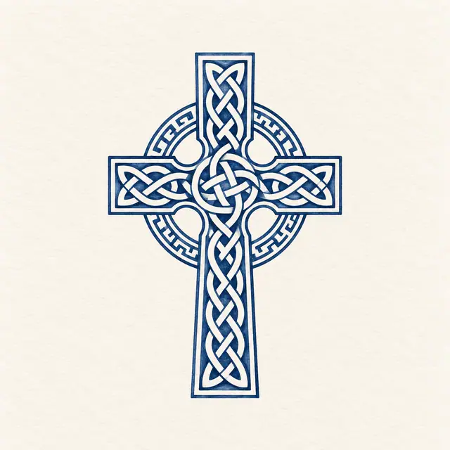 Woad blue Celtic cross tattoo design for the wrist