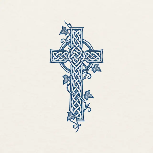 Woad blue Celtic cross tattoo design for the wrist