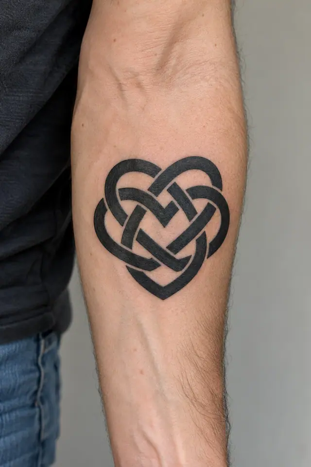 Blackwork Celtic knot tattoo on the forearm
