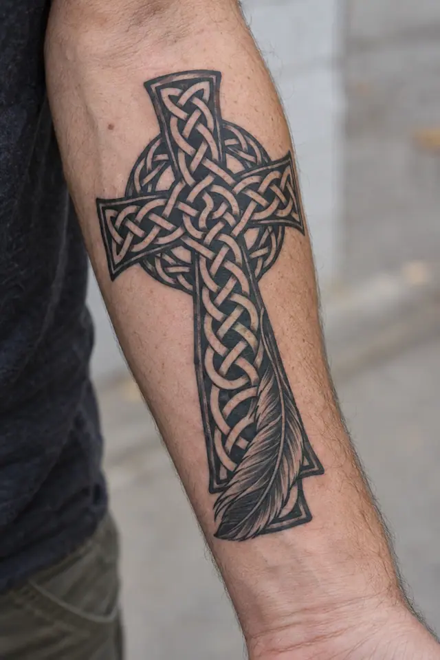 Blackwork Celtic knot tattoo on the forearm