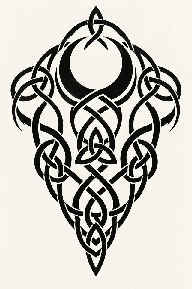 Blackwork Celtic knot tattoo design for the upper arm (half sleeve)