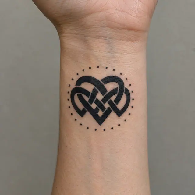 Blackwork Celtic knot tattoo on the wrist