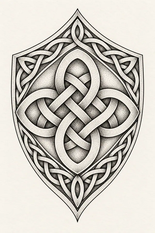 Dotwork Celtic knot tattoo design for the upper arm (half sleeve)
