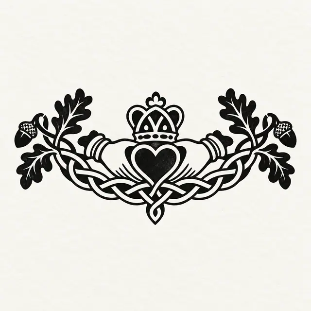 Blackwork Claddagh tattoo design for the ankle