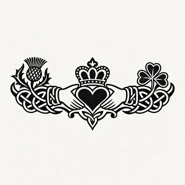 Blackwork Claddagh tattoo design for the ankle