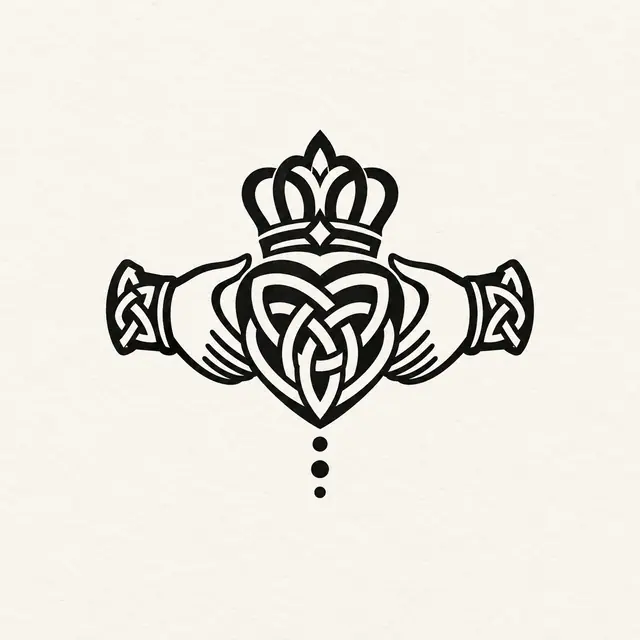 Blackwork Claddagh tattoo design for the ankle