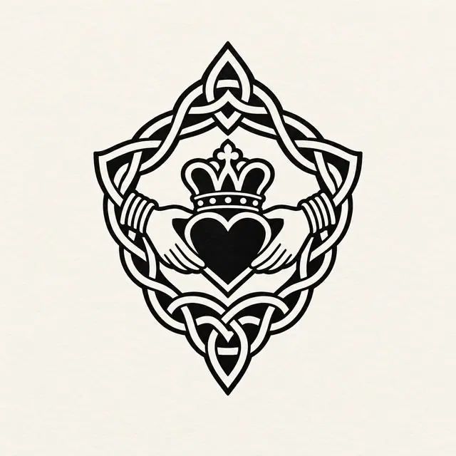 Blackwork Claddagh tattoo design for the ankle
