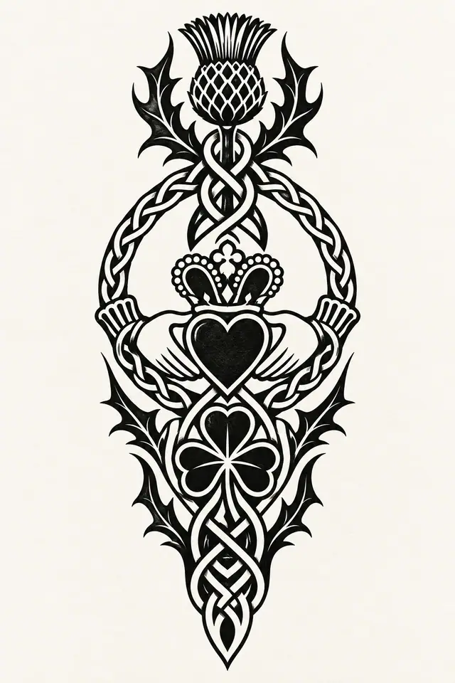 Blackwork Claddagh tattoo design for the calf