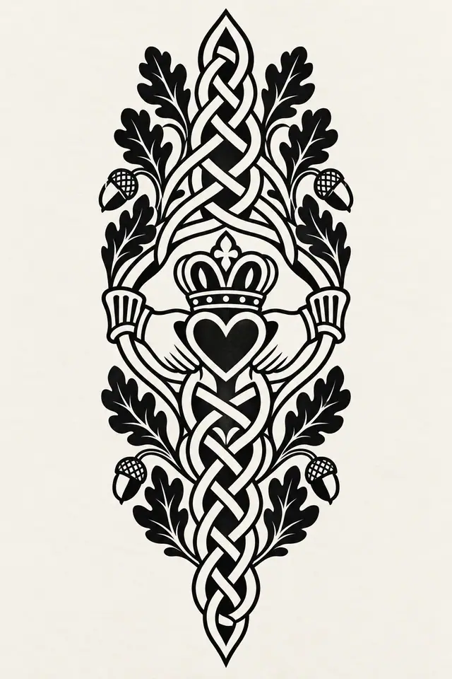 Blackwork Claddagh tattoo design for the calf