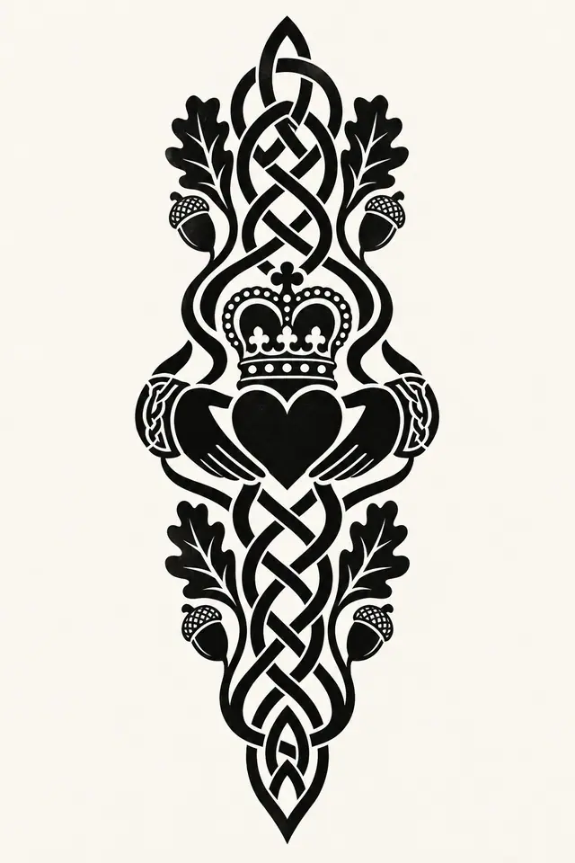 Blackwork Claddagh tattoo design for the calf