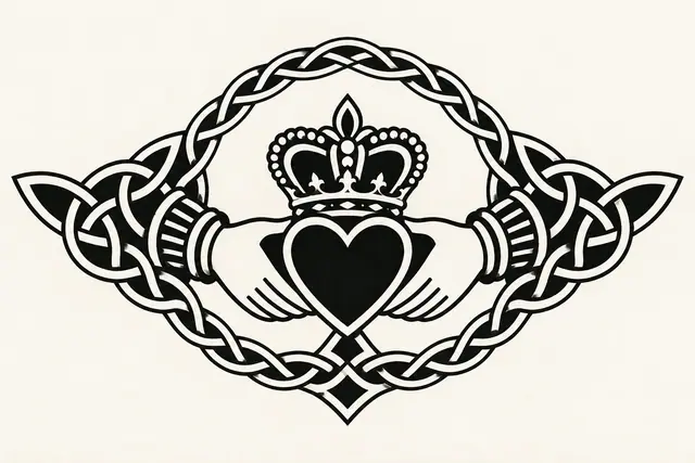 Blackwork Claddagh tattoo design for the chest