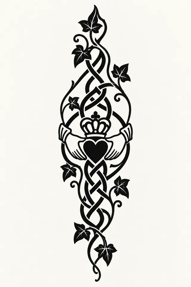 Blackwork Claddagh tattoo design for the forearm