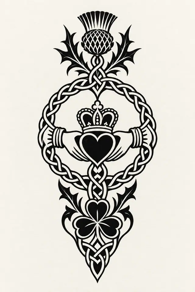 Blackwork Claddagh tattoo design for the forearm