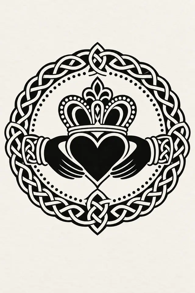 Blackwork Claddagh tattoo design for the upper arm (half sleeve)