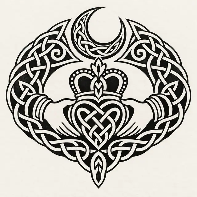 Blackwork Claddagh tattoo design for the shoulder