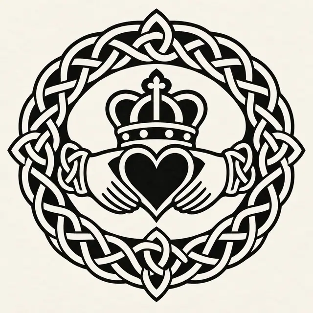Blackwork Claddagh tattoo design for the shoulder