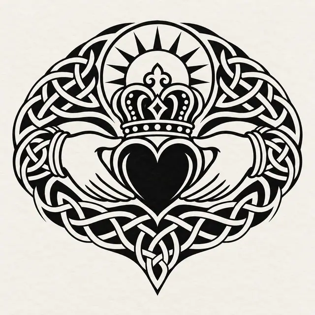 Blackwork Claddagh tattoo design for the shoulder