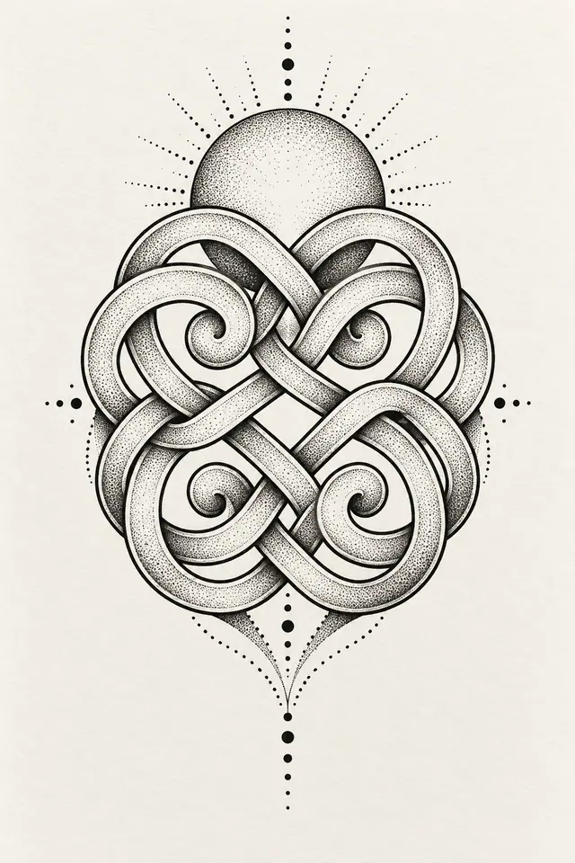 Dotwork Dara knot tattoo design for the calf