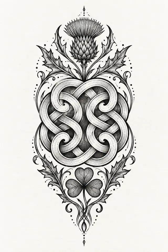 Dotwork Dara knot tattoo design for the calf