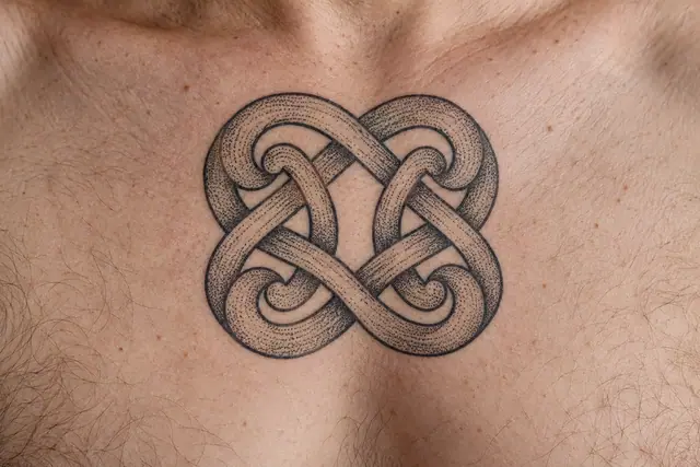 Dotwork Dara knot tattoo on the chest