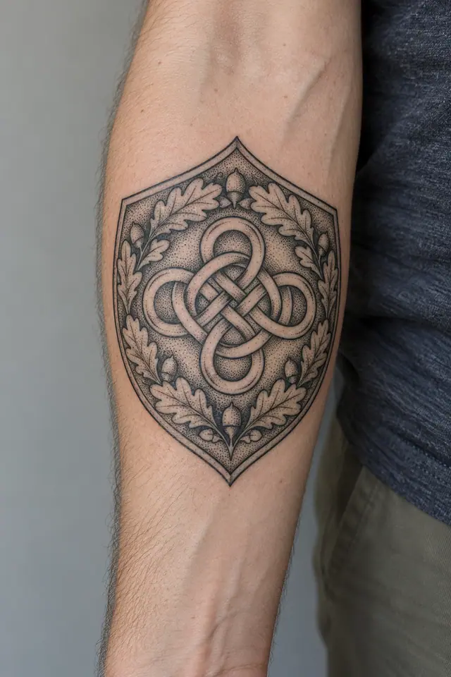Dotwork Dara knot tattoo on the forearm