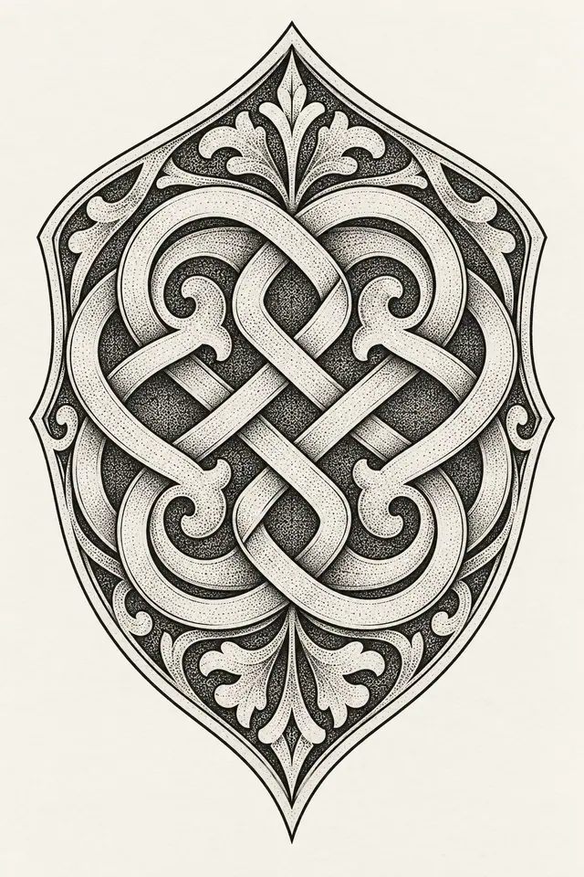 Dotwork Dara knot tattoo design for the upper arm (half sleeve)