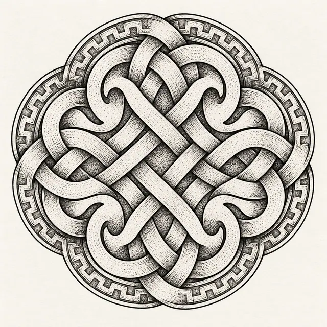 Dotwork Dara knot tattoo design for the shoulder